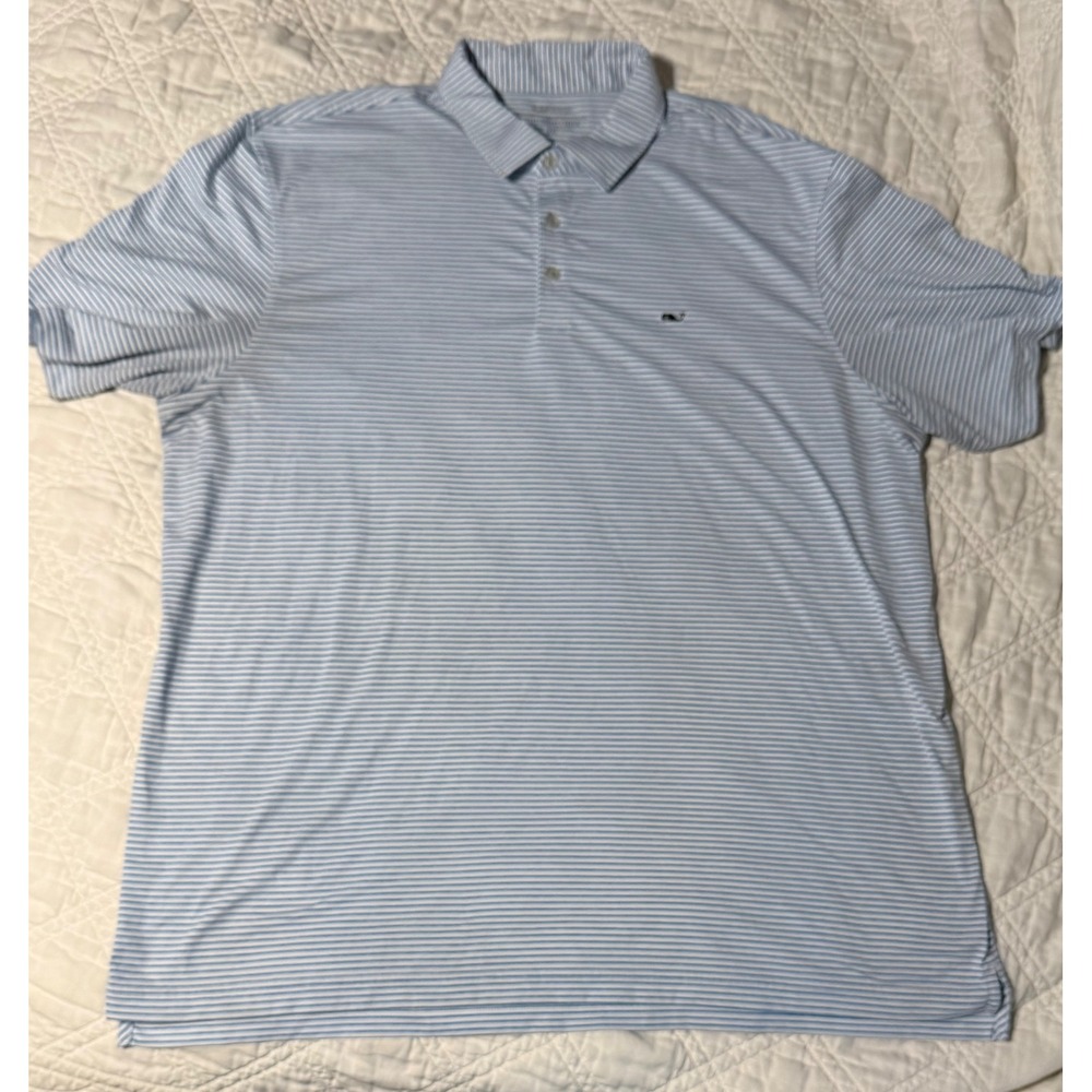 Vineyard Vines Mens XXL On-The-Go Sankaty Polo Shirt Blue White Striped Golf Top